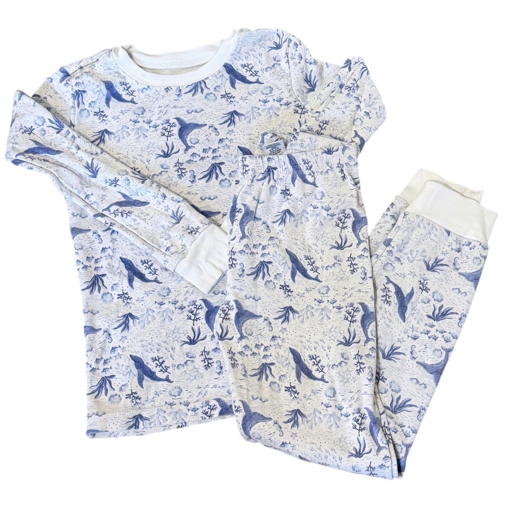 Janie and Jack Boys Blue White Whale Ocean Print Pajama Set 2pc Cotton Size 7